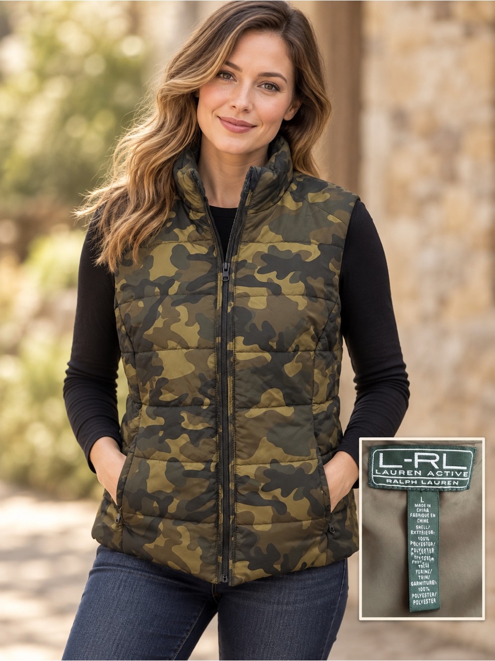 L-RL Ralph Lauren Camo Puffer Vest Size Large